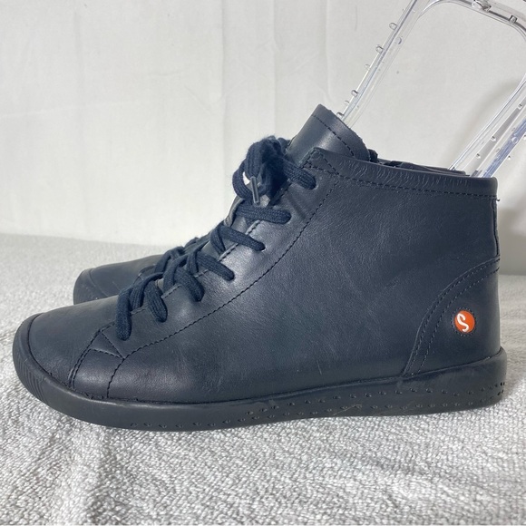 Softinos Black Leather Lace Up High Top Sneakers - Picture 3 of 12